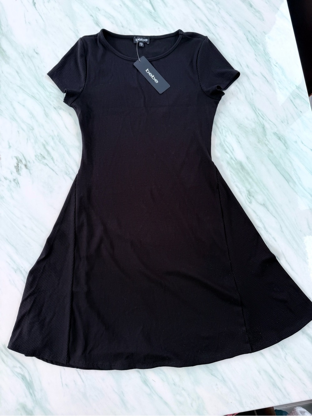 bebe NWT Black Short-Sleeve Mini Dress - Picture 2 of 5